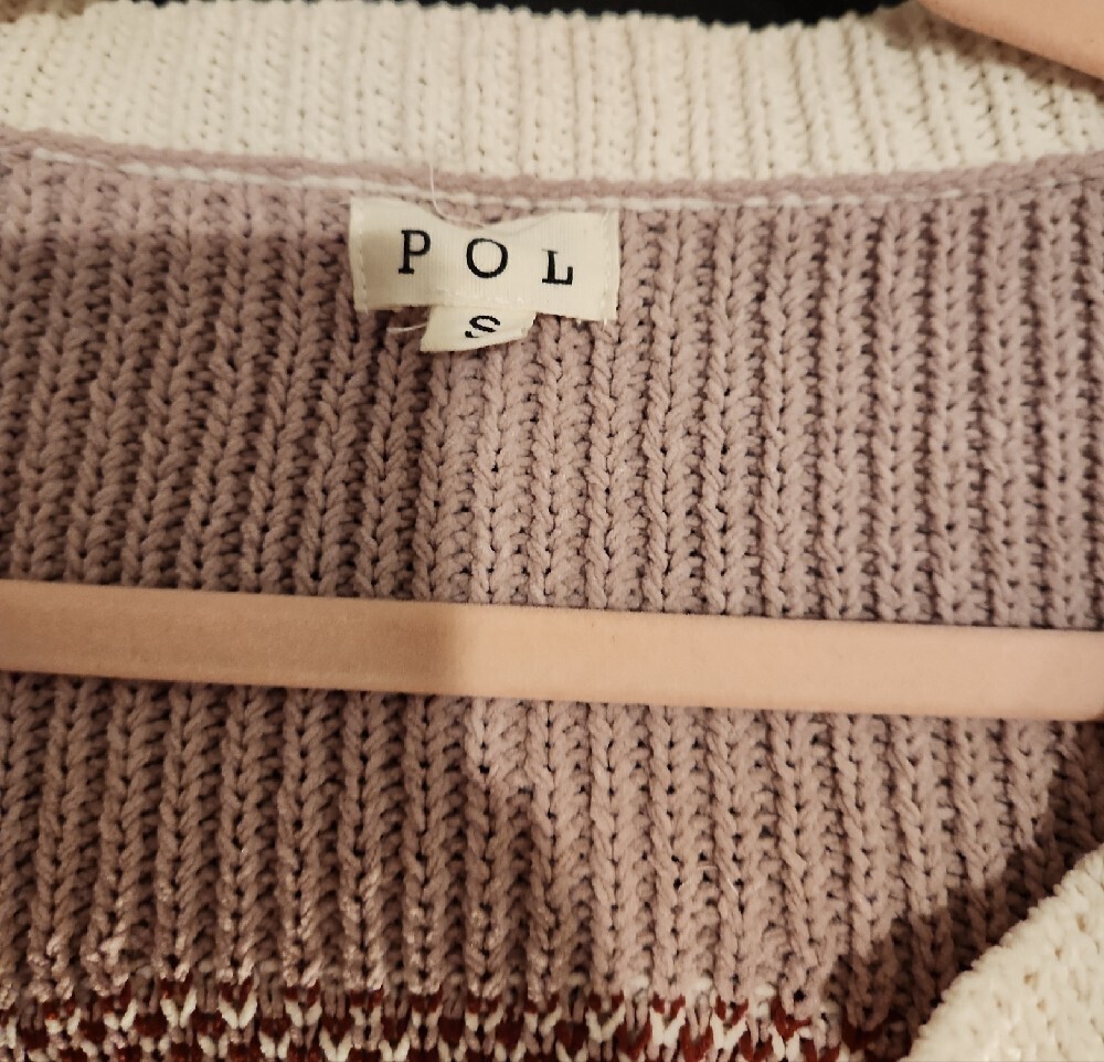 POL Light Mauve Cream V-Neck Patterned Sweater Women's Size Small - Picture 5 of 8
